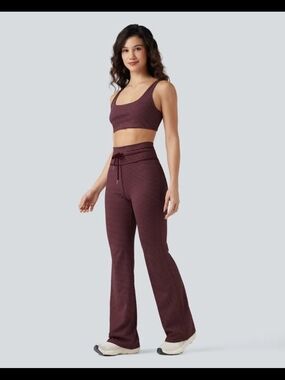 High Waisted Drawstring Stripe Flare Yoga Pants with Pockets Small TALL #109B4